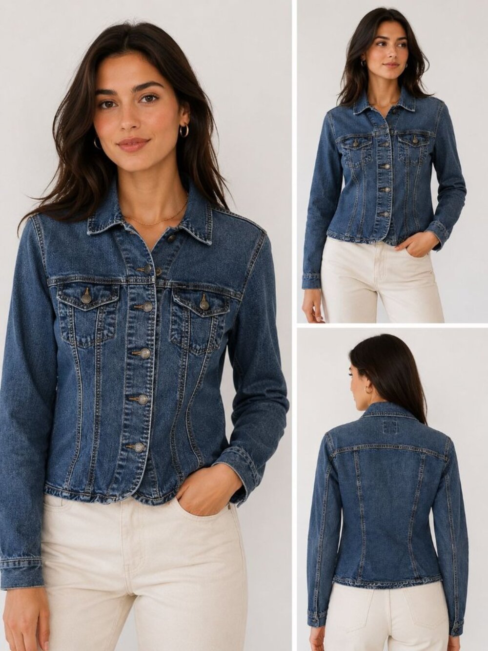 Faconnable Womens Denim Jacket Button-Up Stretch Fit  Medium